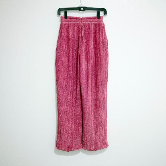 NBD Phoibe Pant Fuchsia Lurex Sparkle Glitter High Waist Plisse Pleats SZ S - Picture 4 of 6